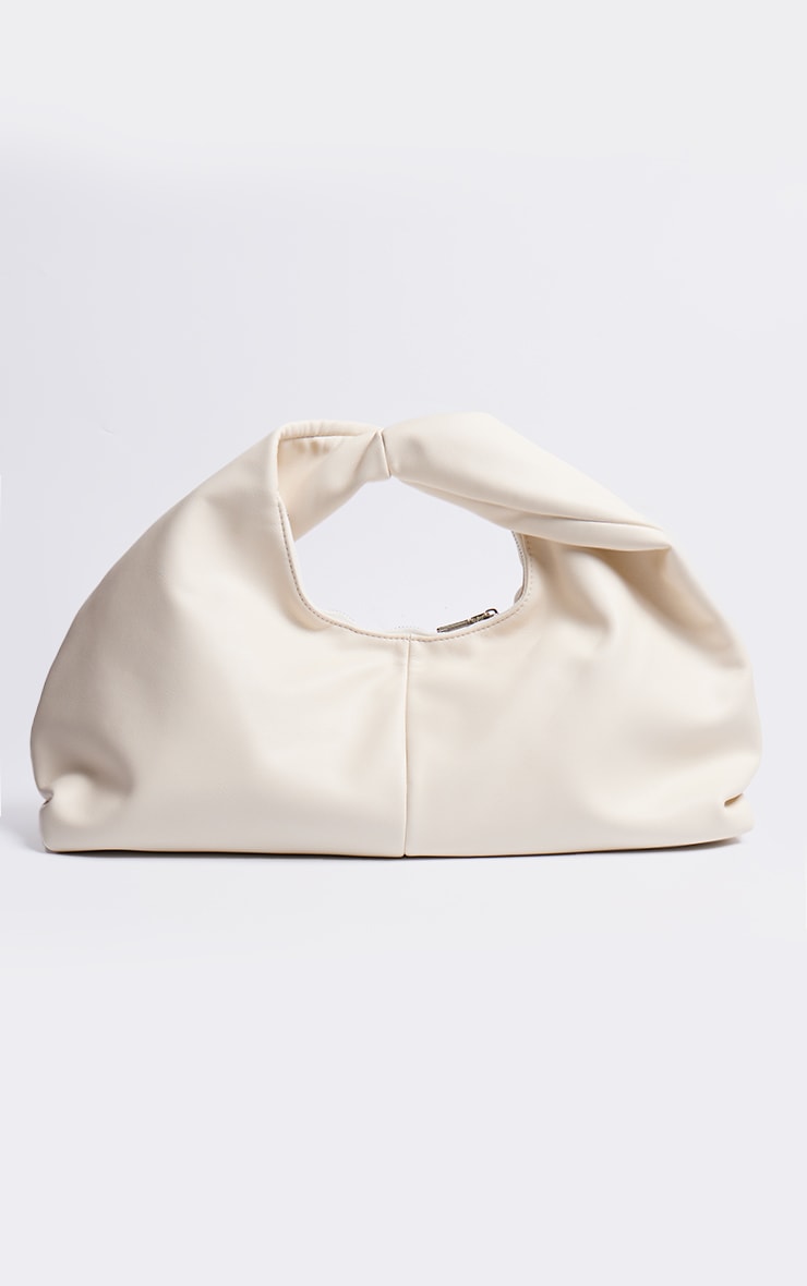 Cream PU Slouchy Twist Handle Handbag image 2