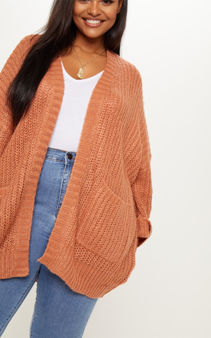 Plus Rust Oversized Pocket Detail Cardigan image 5