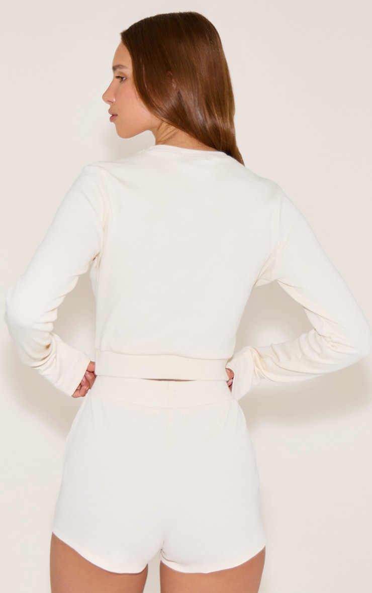 PrettyLittleThing Top de pyjama tonal élastique crème à manches longues image 2