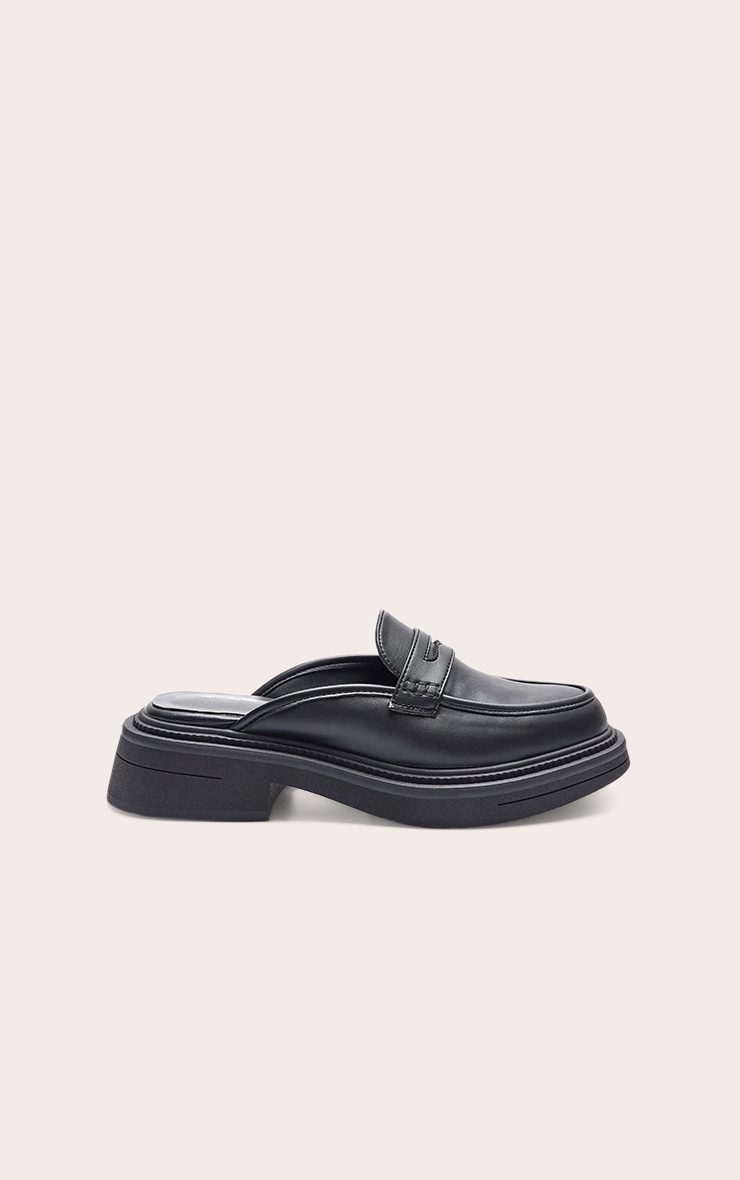 Black Matte Pu Low Heeled Loafer Mule image 2