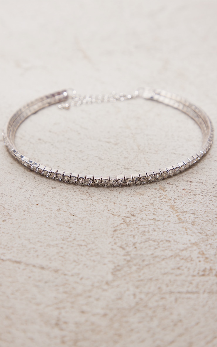  Silver Double Row Diamante Choker image 1