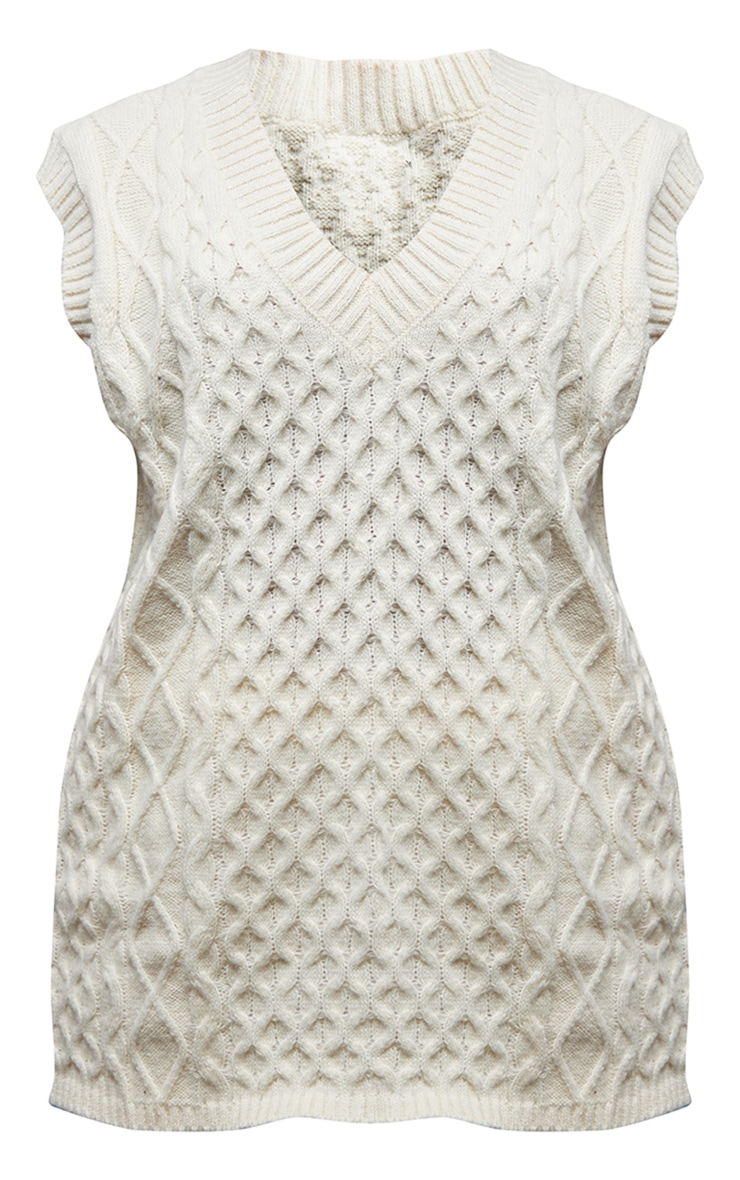 Cream Oversized Cable Knit Vest image 5