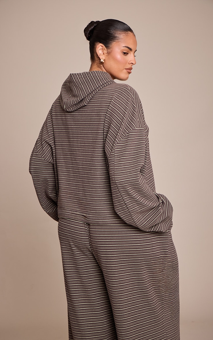 Plus Dark Green Striped Soft Fleece Zip Up Hoodie image 2