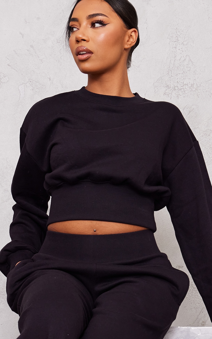 Tall Black Cropped Oversized Sweatshirt image 4