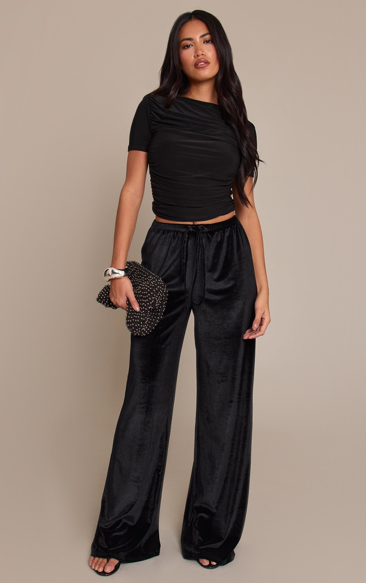 Black Velvet Drawstring Pants image 1