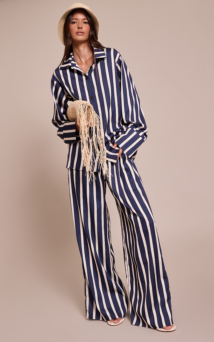 Navy Satin Pinstripe Shirt image 3