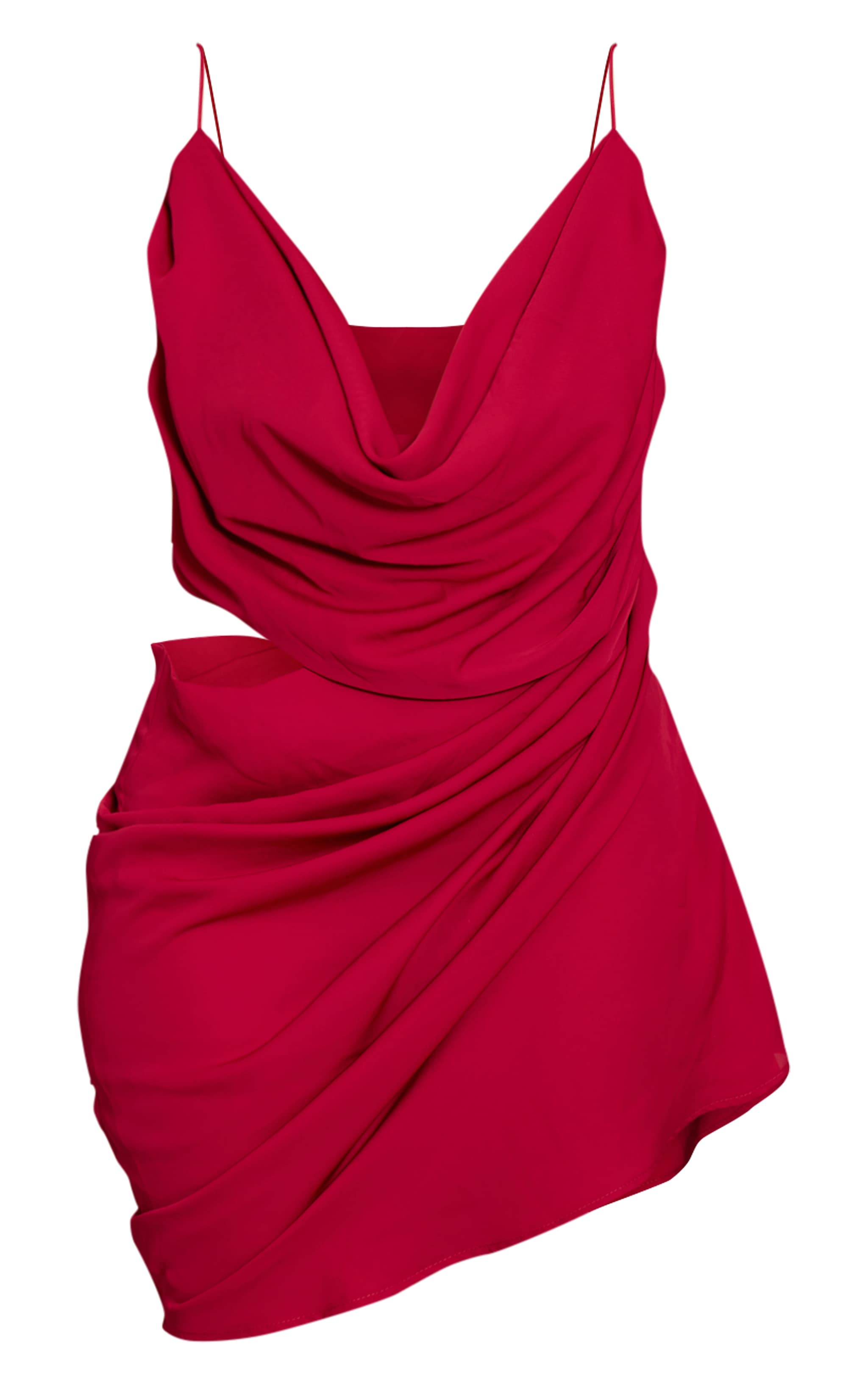 Shape Burgundy Chiffon Drape Cut Out Mini Dress image 5
