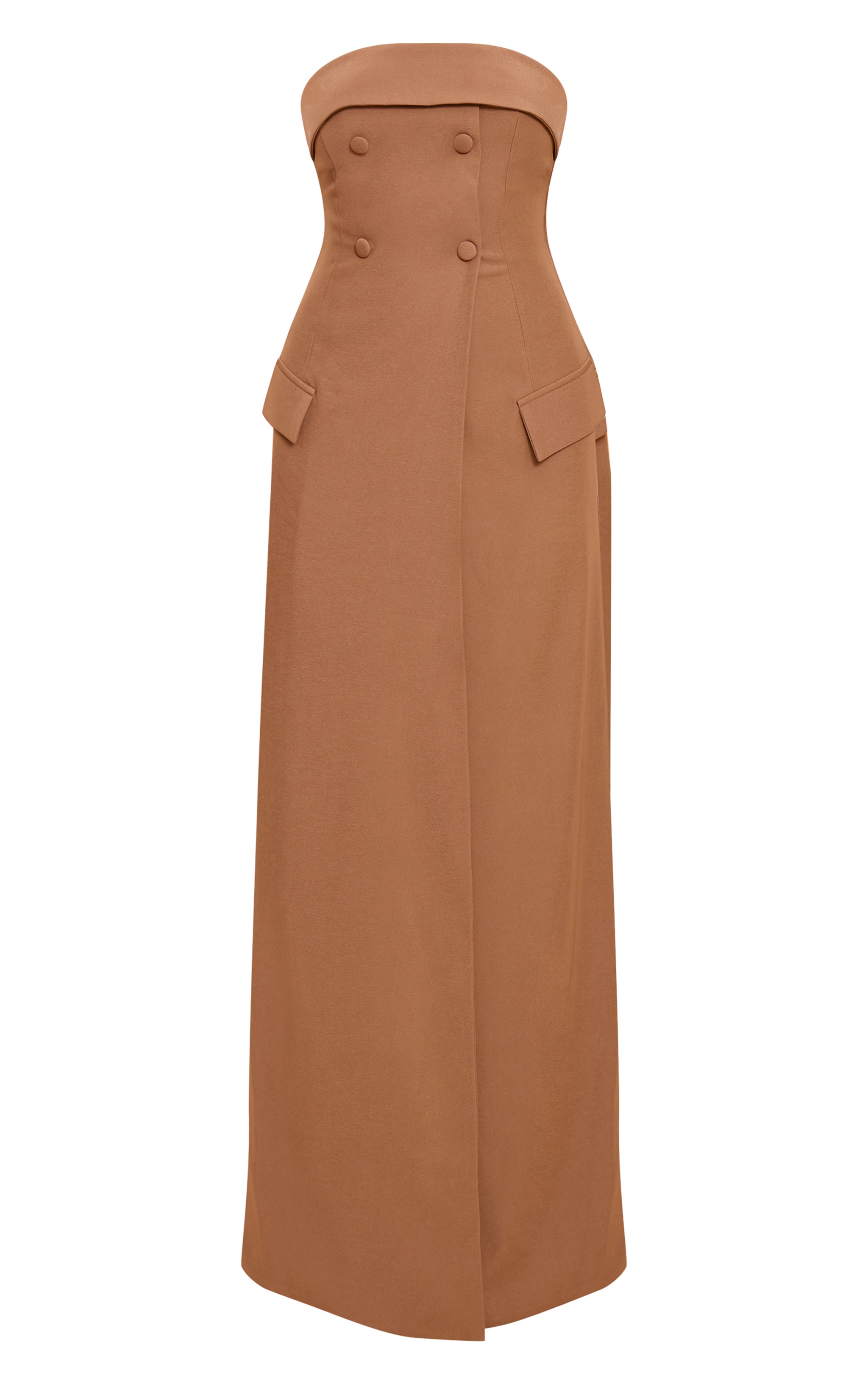 Taupe Tailored Woven Button Split Detail Bandeau Maxi Dress image 5