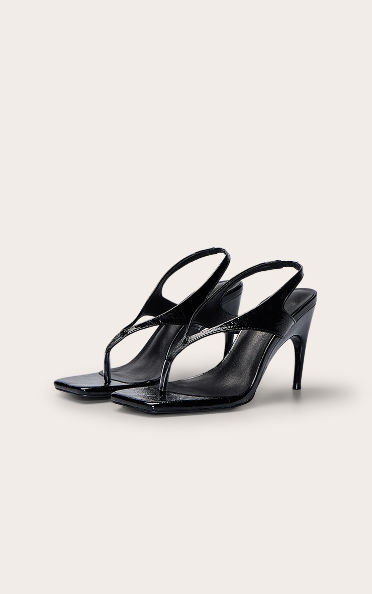 Sandales style tongs carrées crêpées noires à talon image 3