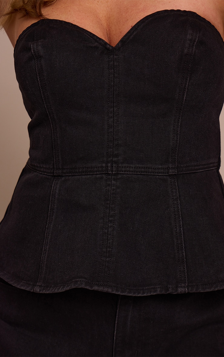 Shape Black Sweetheart Neckline Denim Peplum Top image 4
