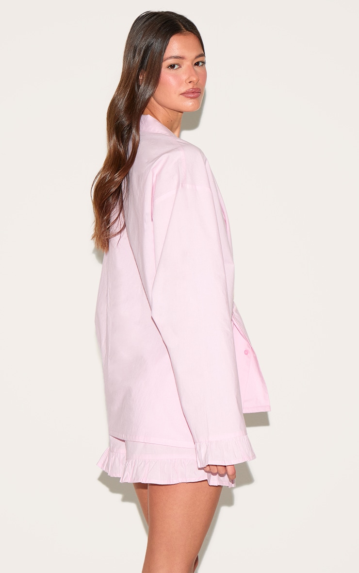 Baby Pink Cotton Poplin Frill Hem Short Pj Set image 2