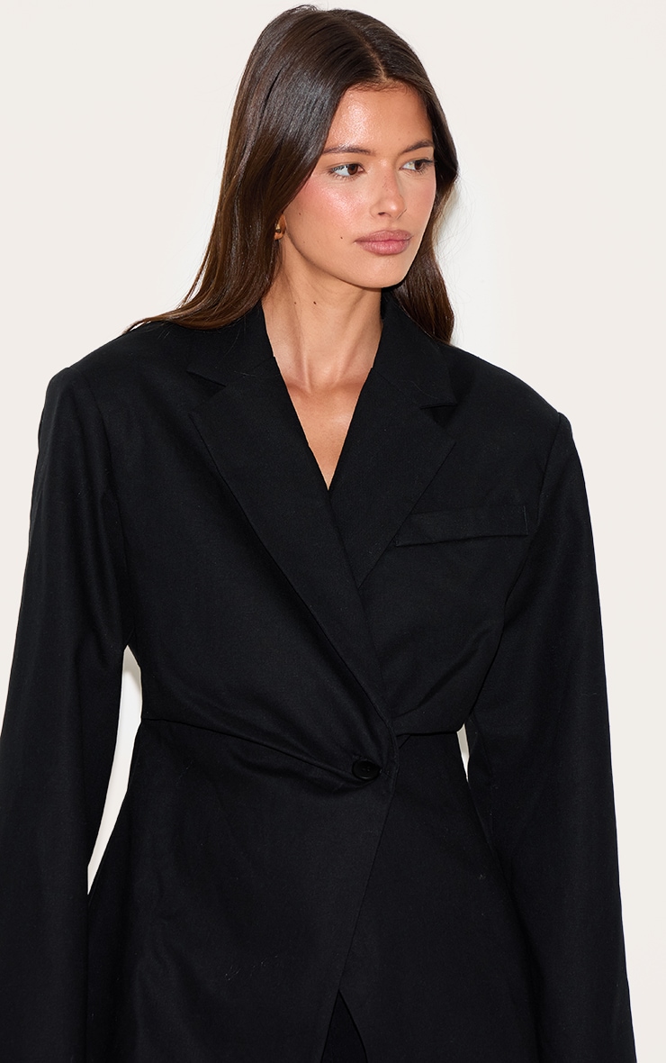 Black Linen Tailored Cinched Waist Blazer image 4