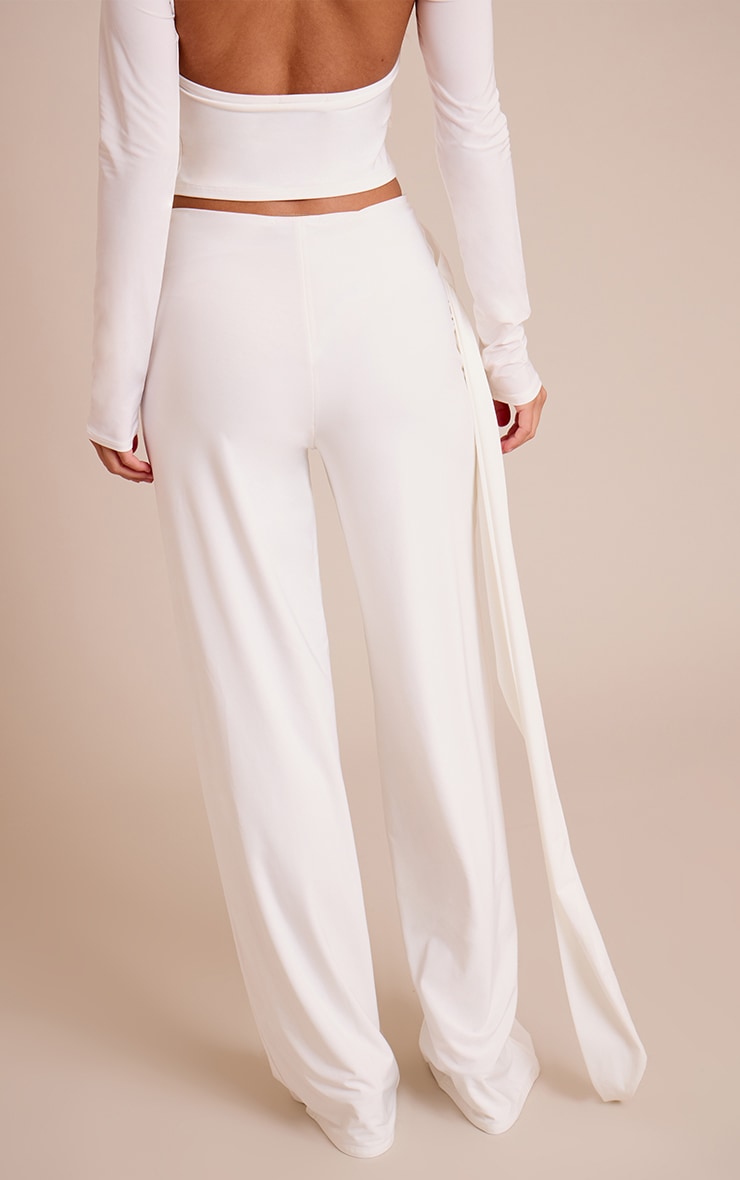 Cream Double Layer Slinky Twist Drape Straight Leg Pants image 3