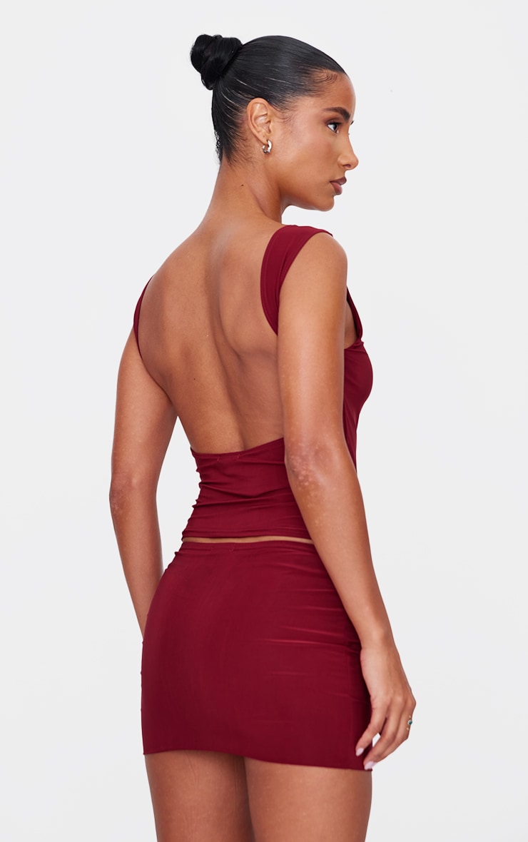 Burgundy Slinky Open Back Cap Sleeve Longline Top image 2