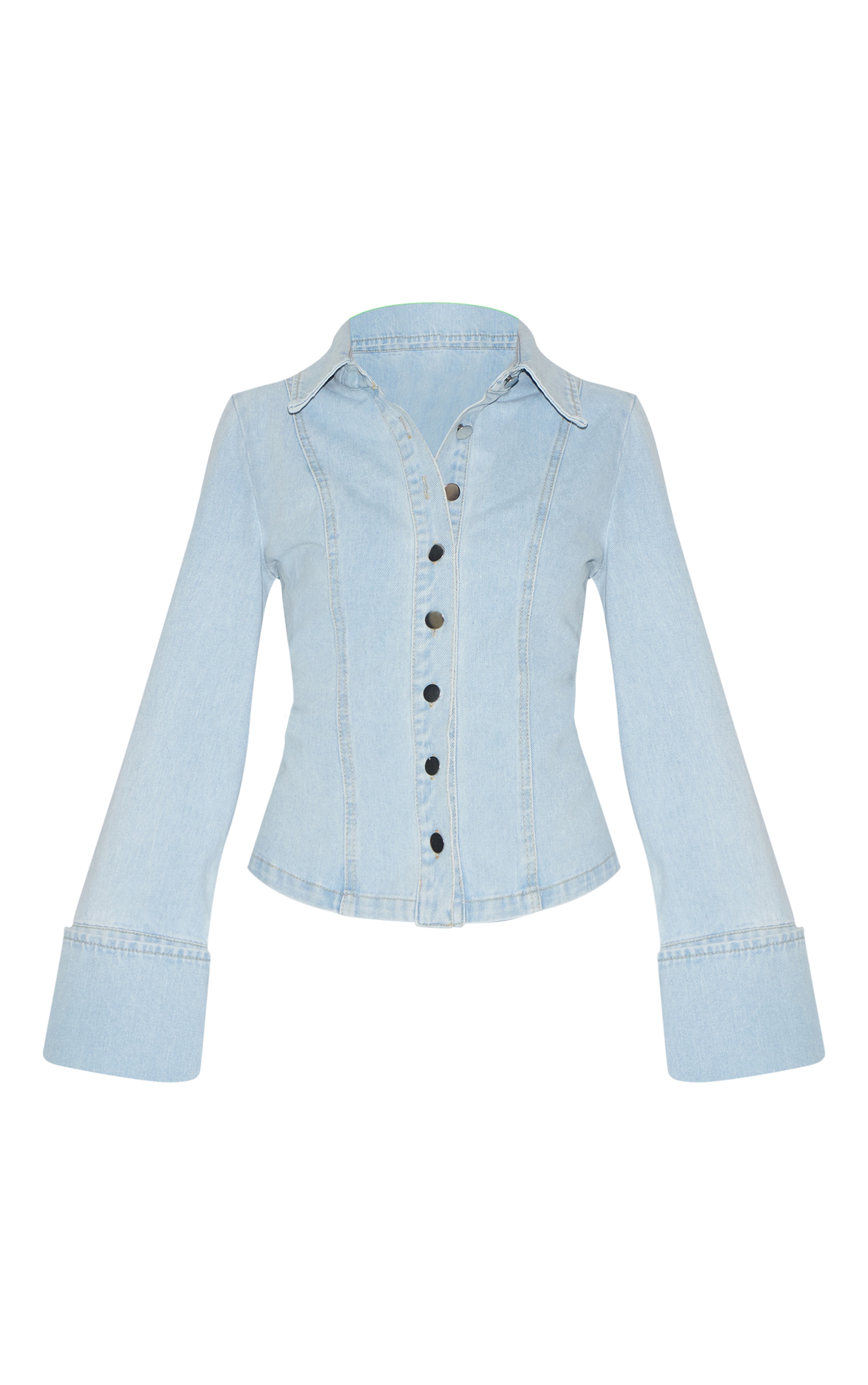 Petite Light Blue Long Sleeve Fitted Denim Shirt image 5
