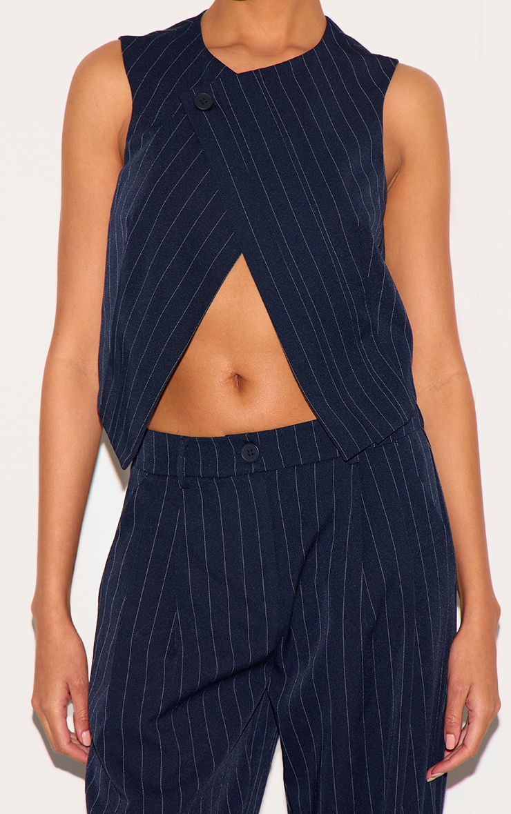 Veston de tailleur tissé bleu foncé à rayures image 4