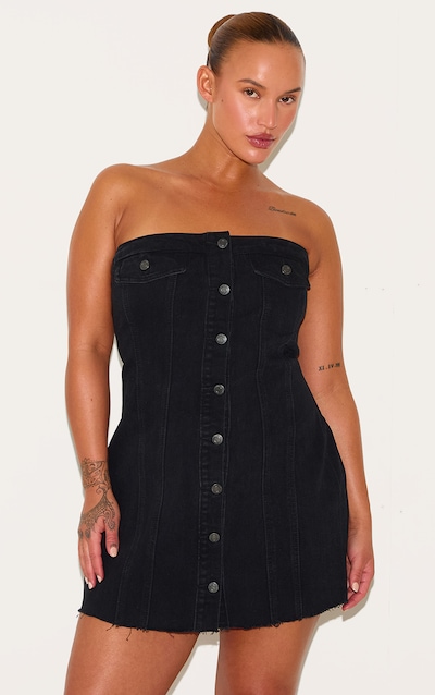 Plus Robe moulante en jean noir délavé style corset à boutons