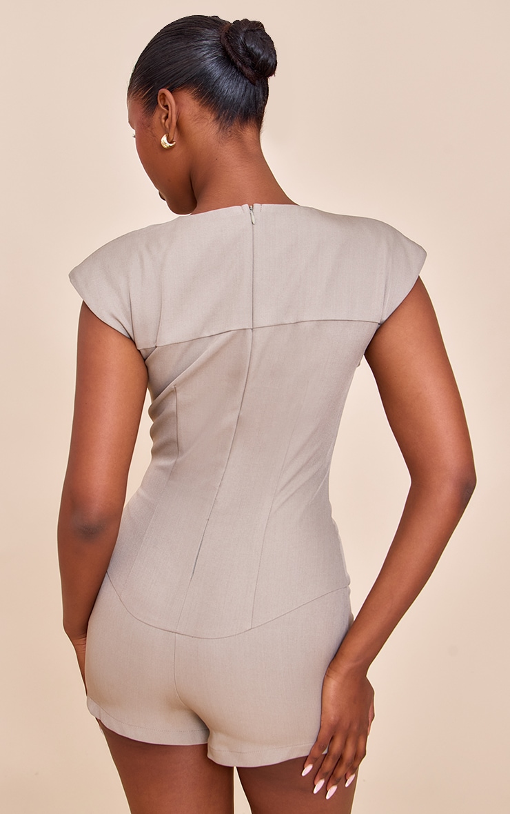 Mushroom Tailored Woven Boatneck Cap Sleeve Romper image 2