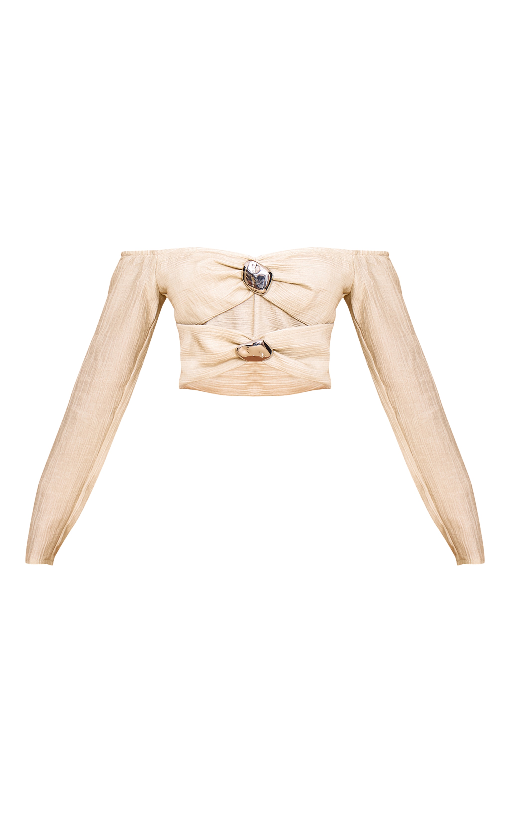 Petite Sand Trim Detail Bardot Top image 5