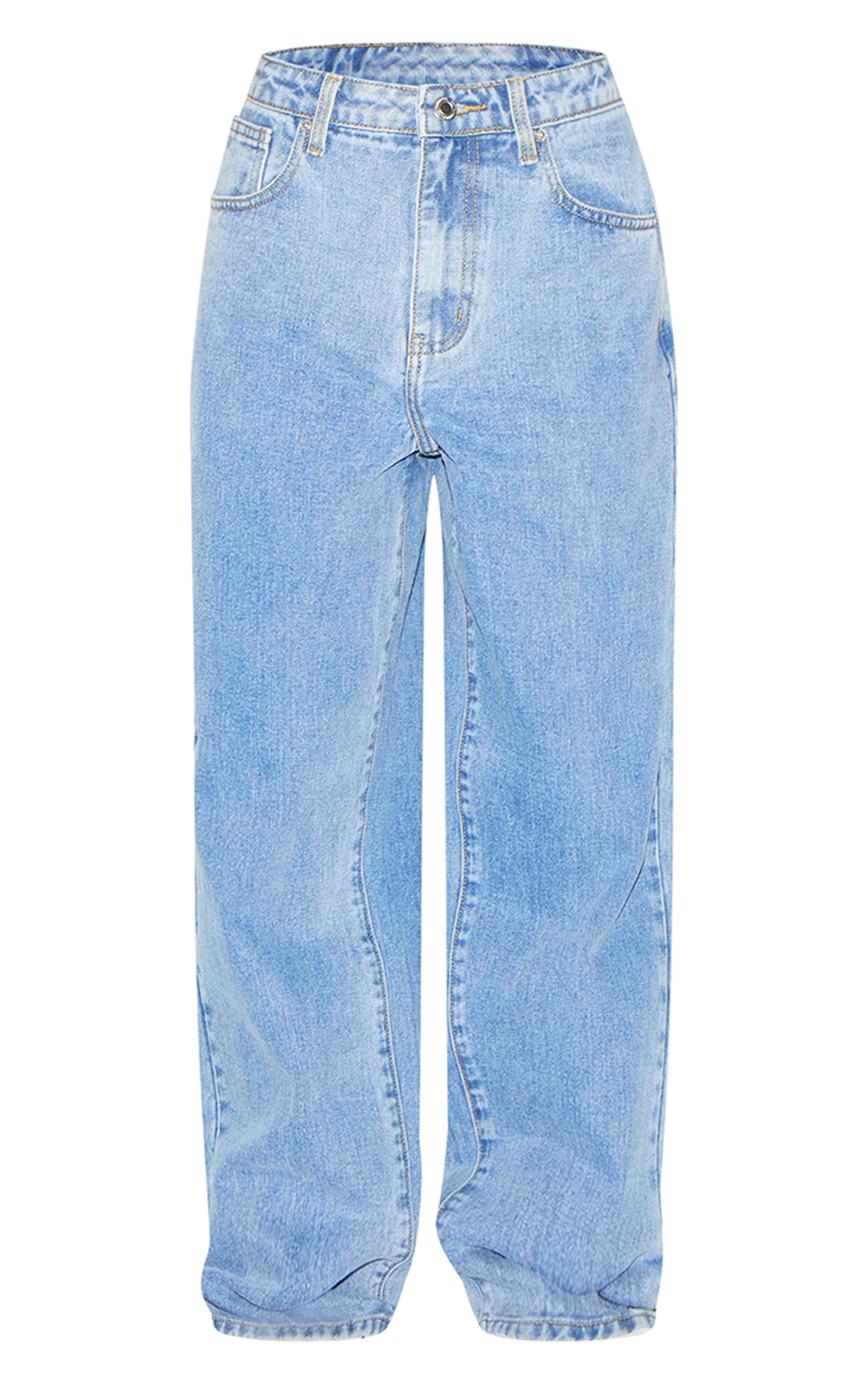 PRETTYLITTLETHING Petite Mid Blue Wash High Waist Boyfriend Jeans image 5