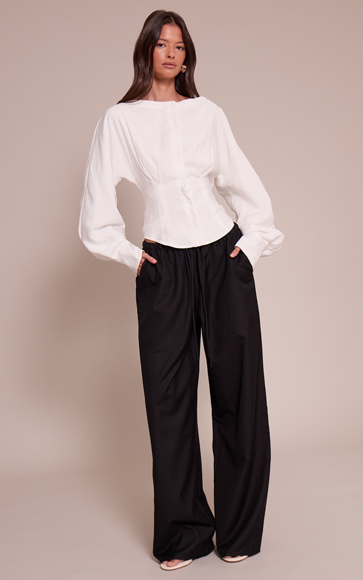 White Collarless Detail Long Sleeve Shirt image 3