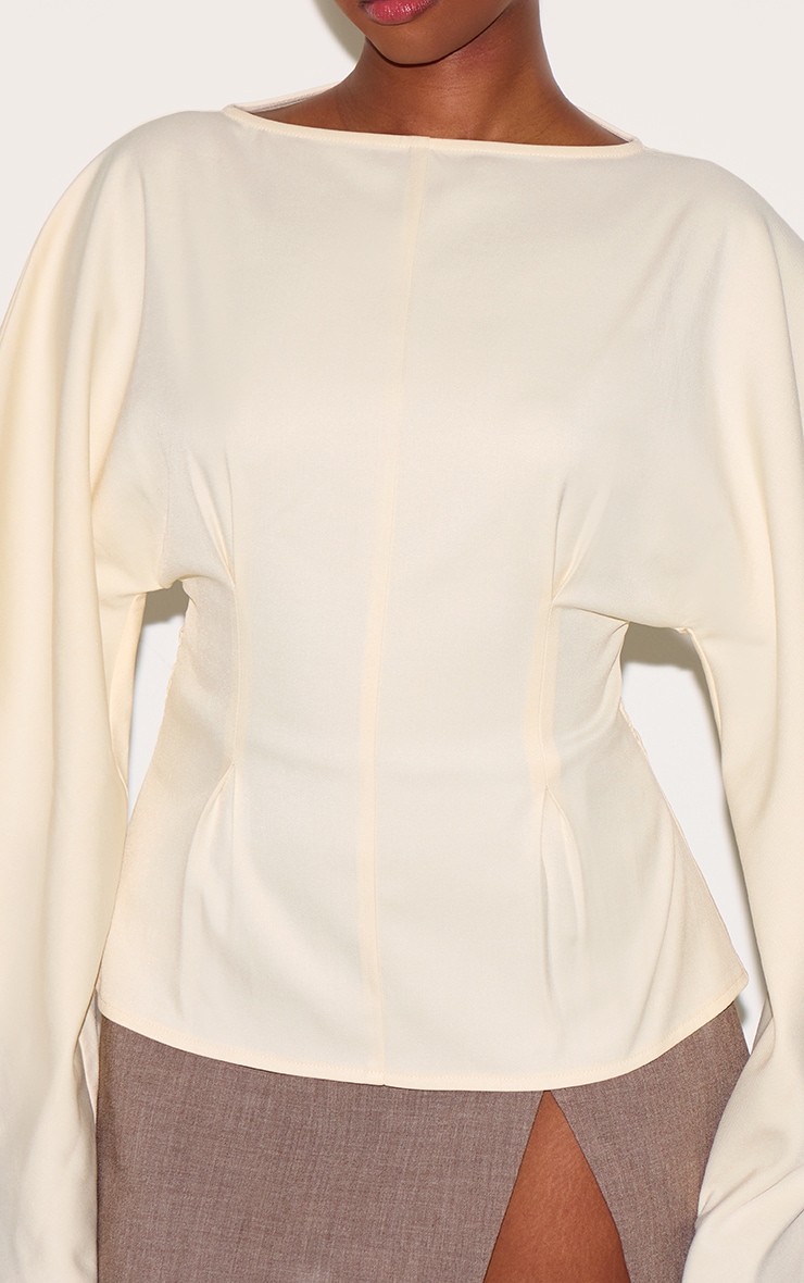 Blouse ajustée tissée jaune beurre à col bateau image 4