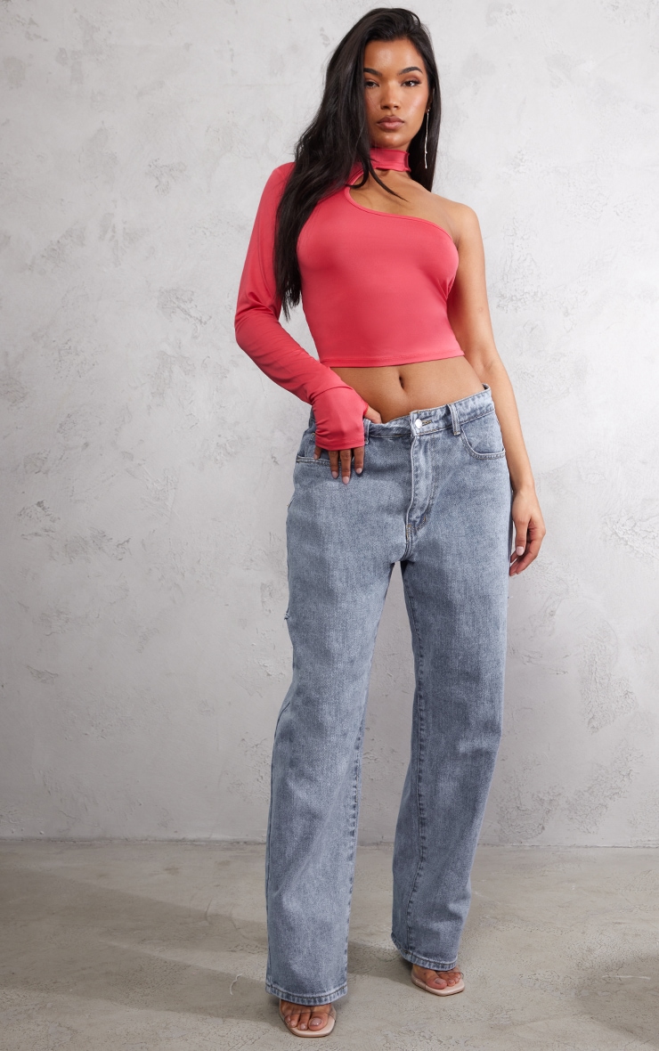 Crop top moulant asymétrique rose mat image 3