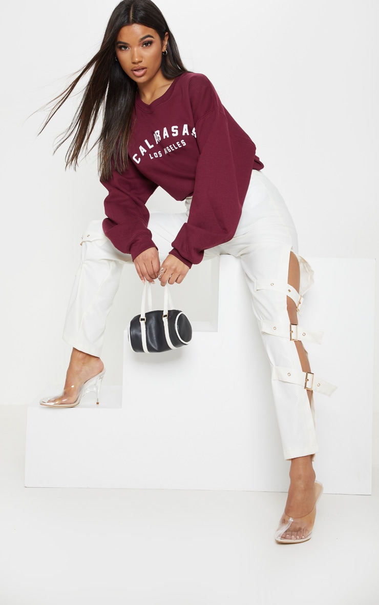 Burgundy Calabasas Slogan Print Oversized Sweater image 4
