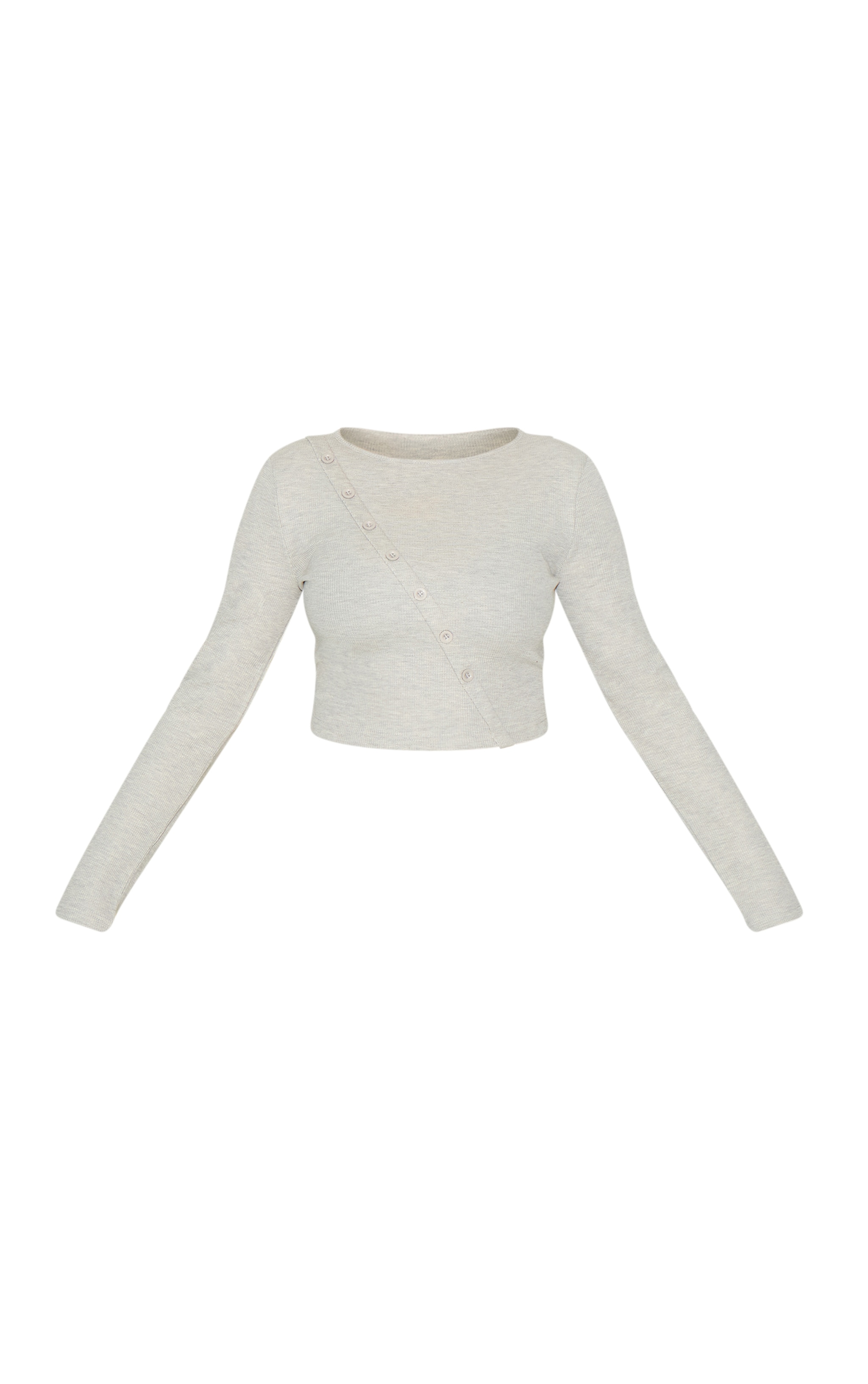 Plus Grey Marl Asymmetrical Waffle Button Crop Top image 5