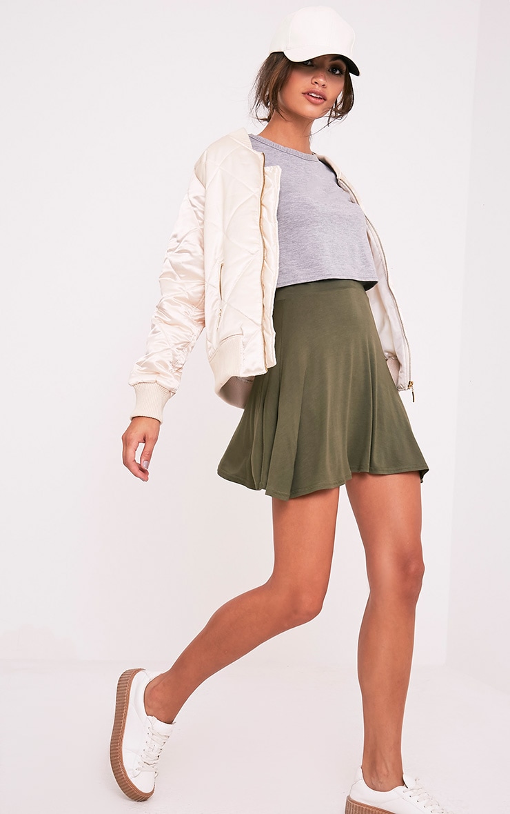 Basic Khaki Skater Skirt Skirts PrettylittleThing PrettyLittleThing