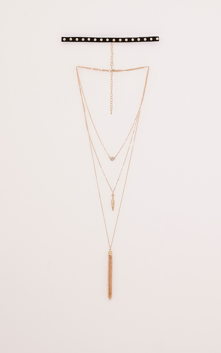 Stephy Gold Tassel Layered Choker Chokers PrettyLittleThing USA