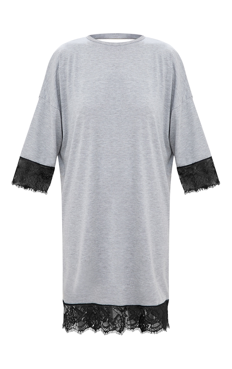 Black Lace Trim T Shirt Dress. Dresses PrettyLittleThing