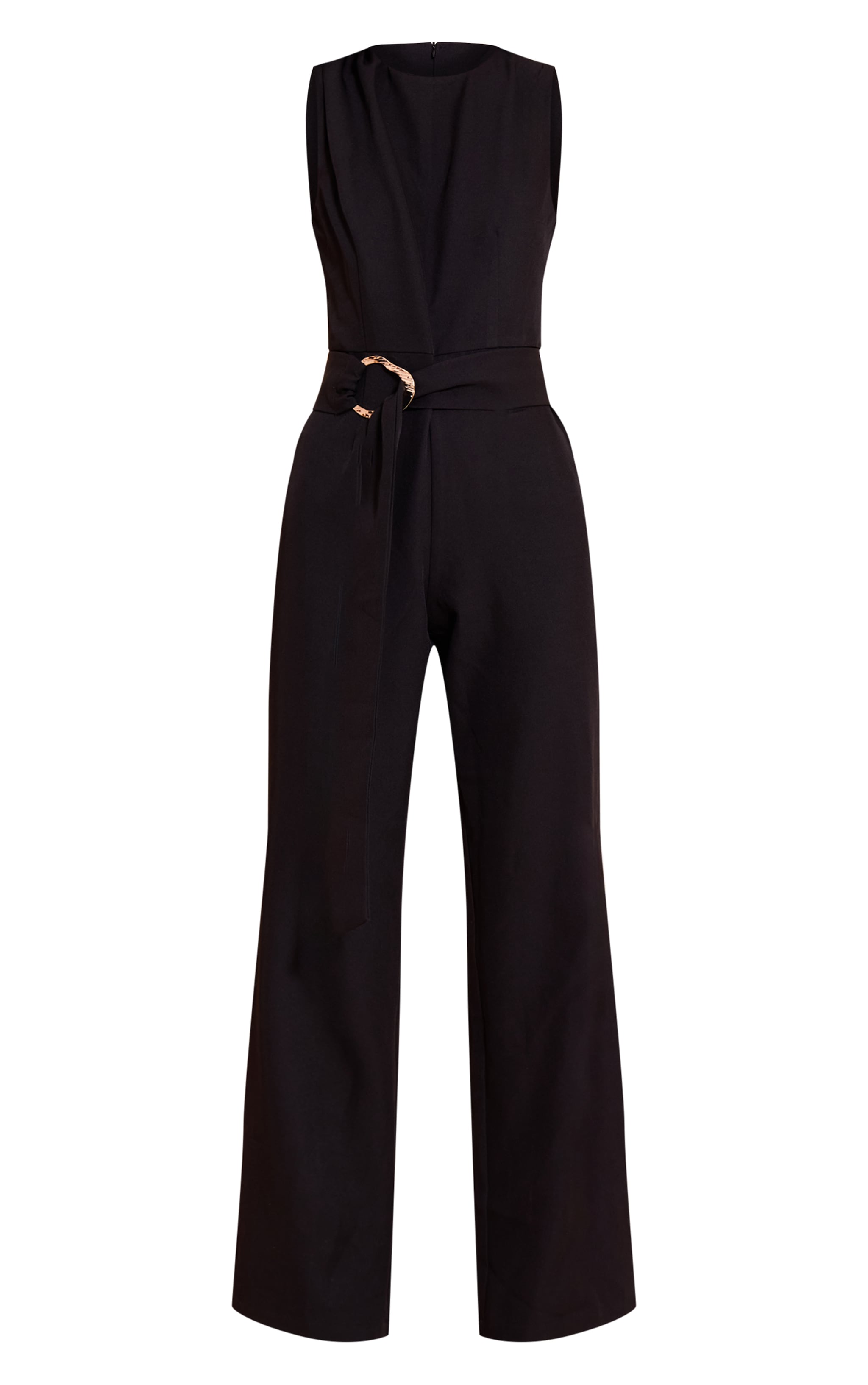 Black Woven Crew Neck Belt Wide Leg Jumpsuit image 5