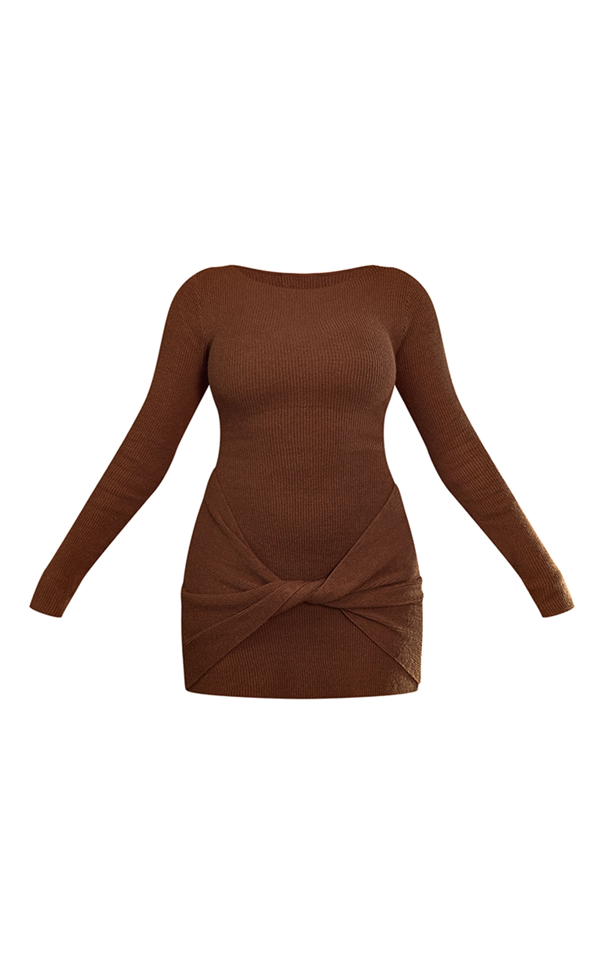 PLT Label Plus Dark Brown Knitted Twisted Long Sleeve Mini Dress image 5