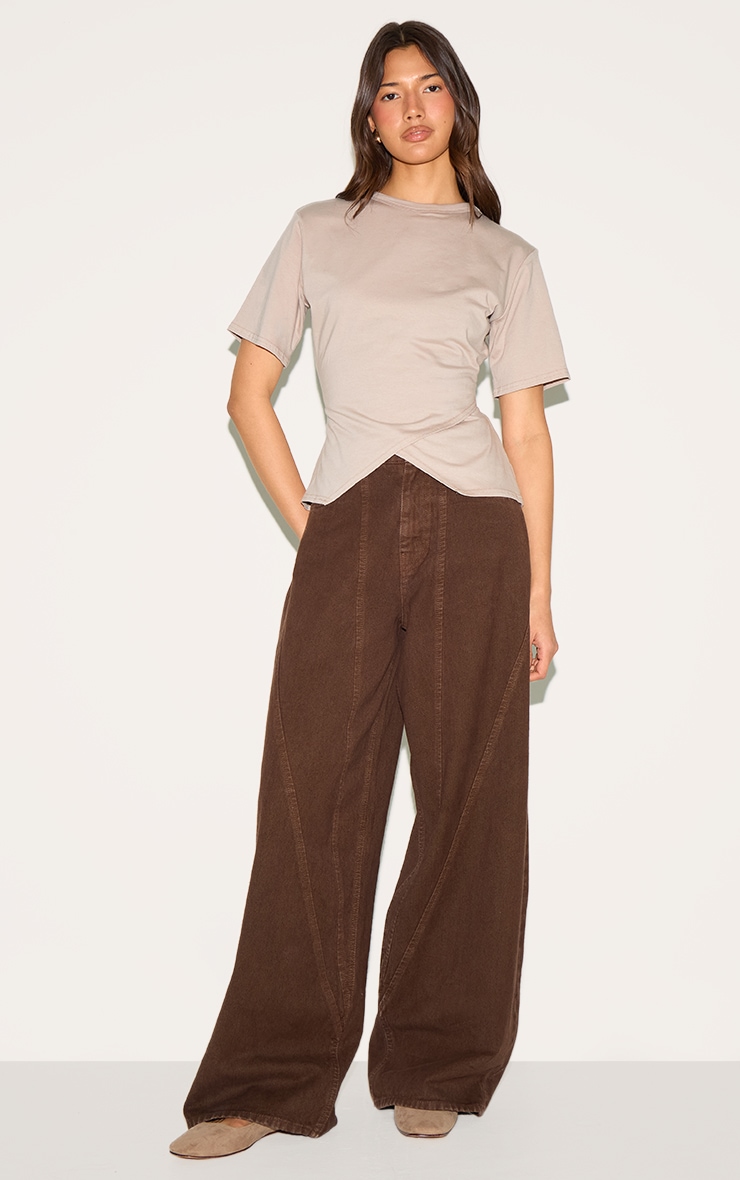 Sand Cotton Ruched Side Detail T Shirt image 3