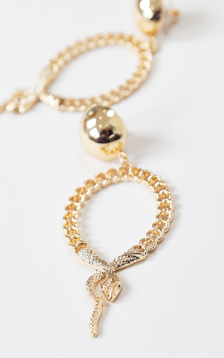 Gold Chain Drop Snake Door Knocker Earrings