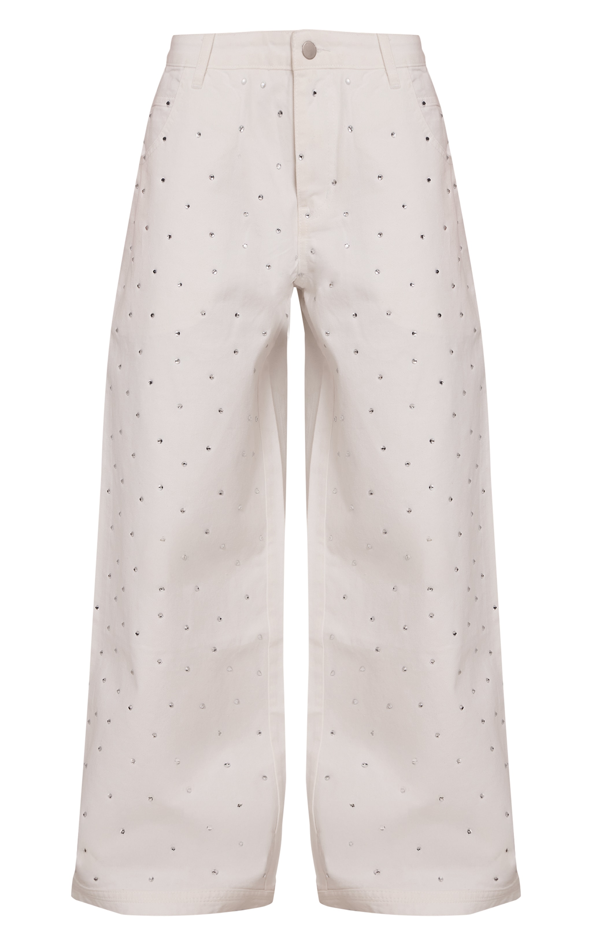 White Relaxed Low Rise Diamante Wide Leg Denim Jeans image 5