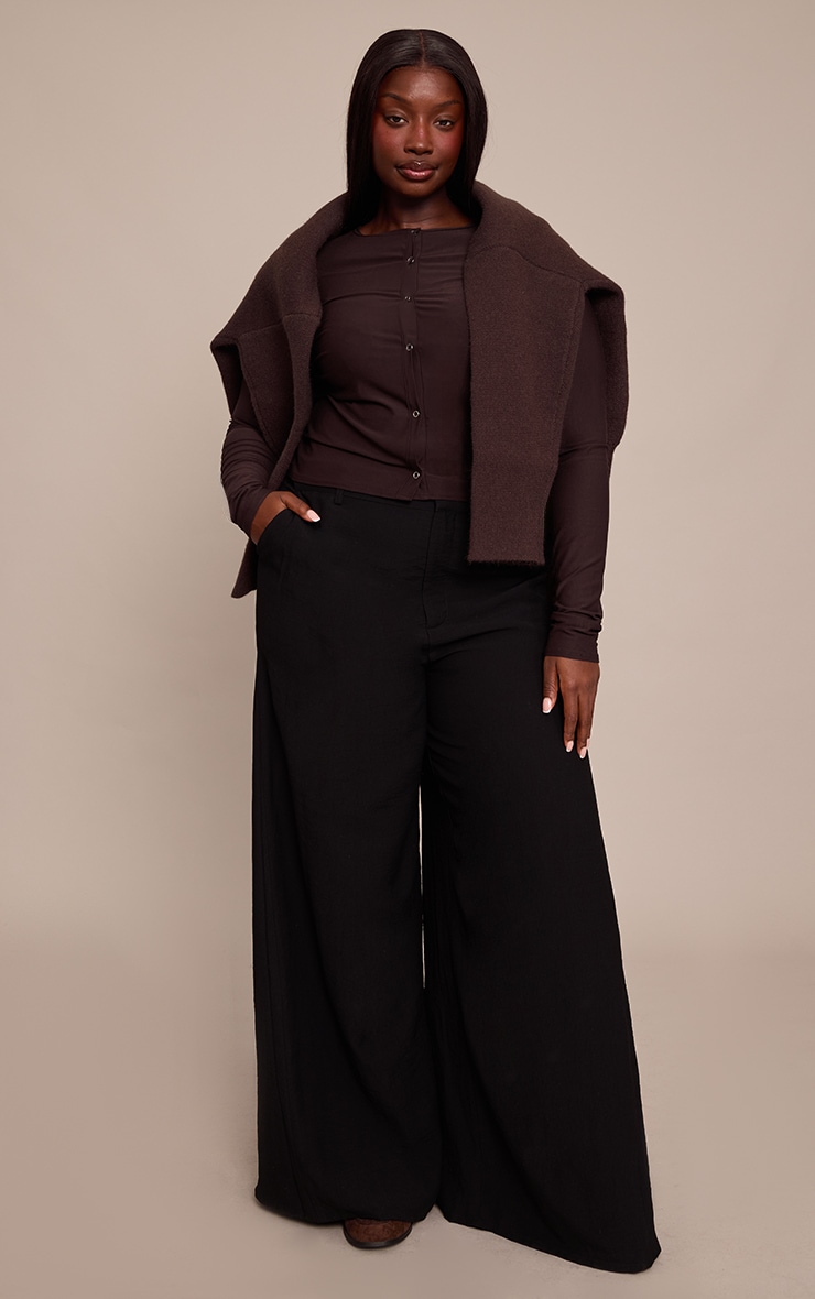 Plus Chocolate Soft Touch Popper Fitted Long Sleeve Long Top image 3