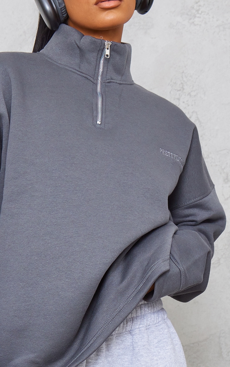 Charcoal Oversized Half Zip High Neck Sweatshirt image 4