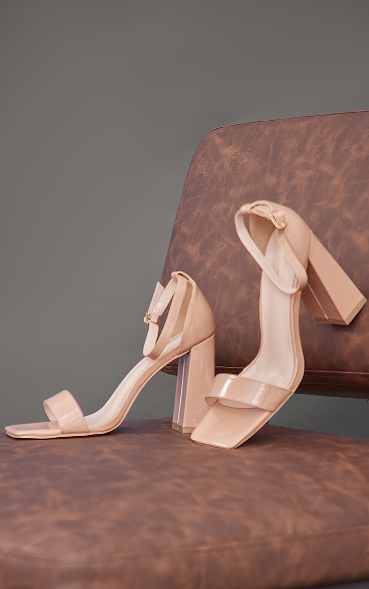 Nude Patent Pu Square Toe High Block Heeled Sandals image 1