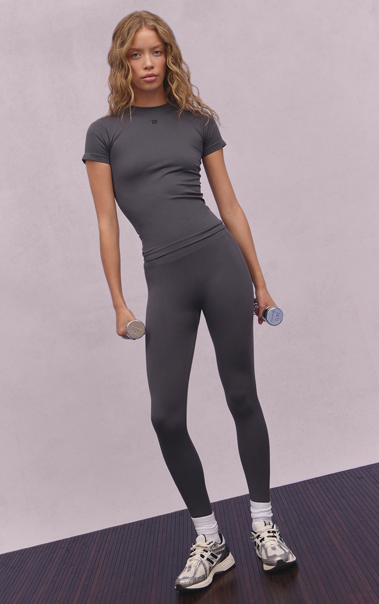 Charcoal Seamless Logo High Waist Scrunch Bum Leggings