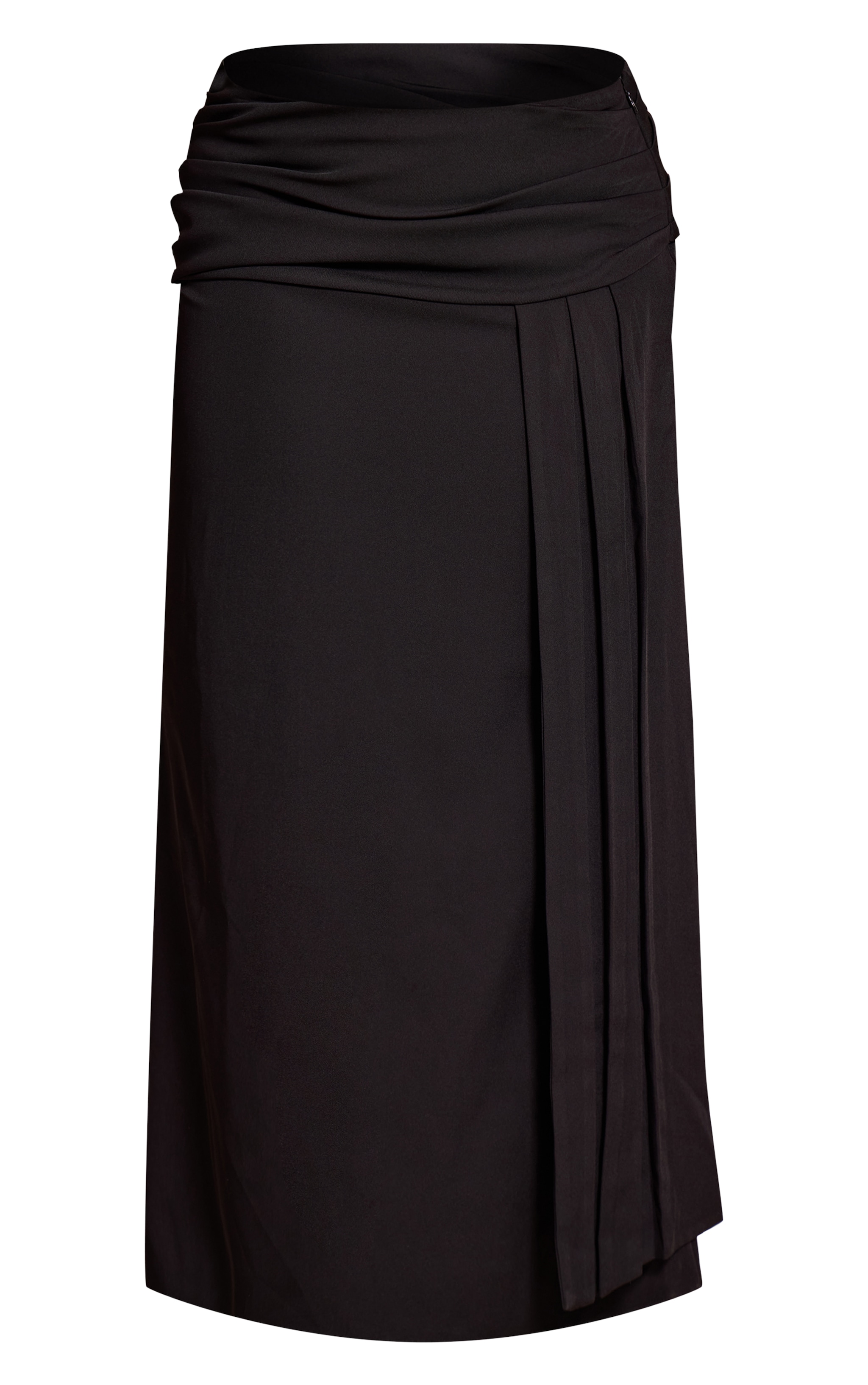 Plus Premium Black Woven Draped Fishtail Maxi Skirt image 5