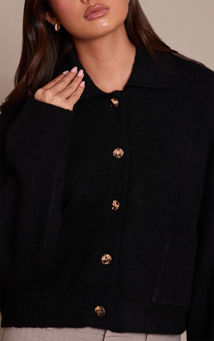 Black Brushed Knit Collar Cardigan image 4