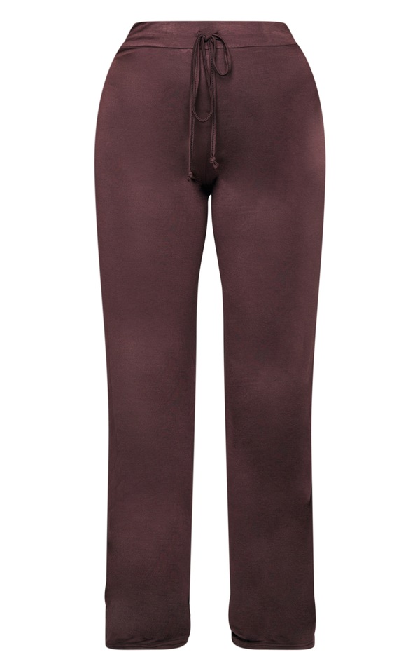 Chocolate Brown Drawstring Waist Wide Leg Trousers | Bottoms | PLT