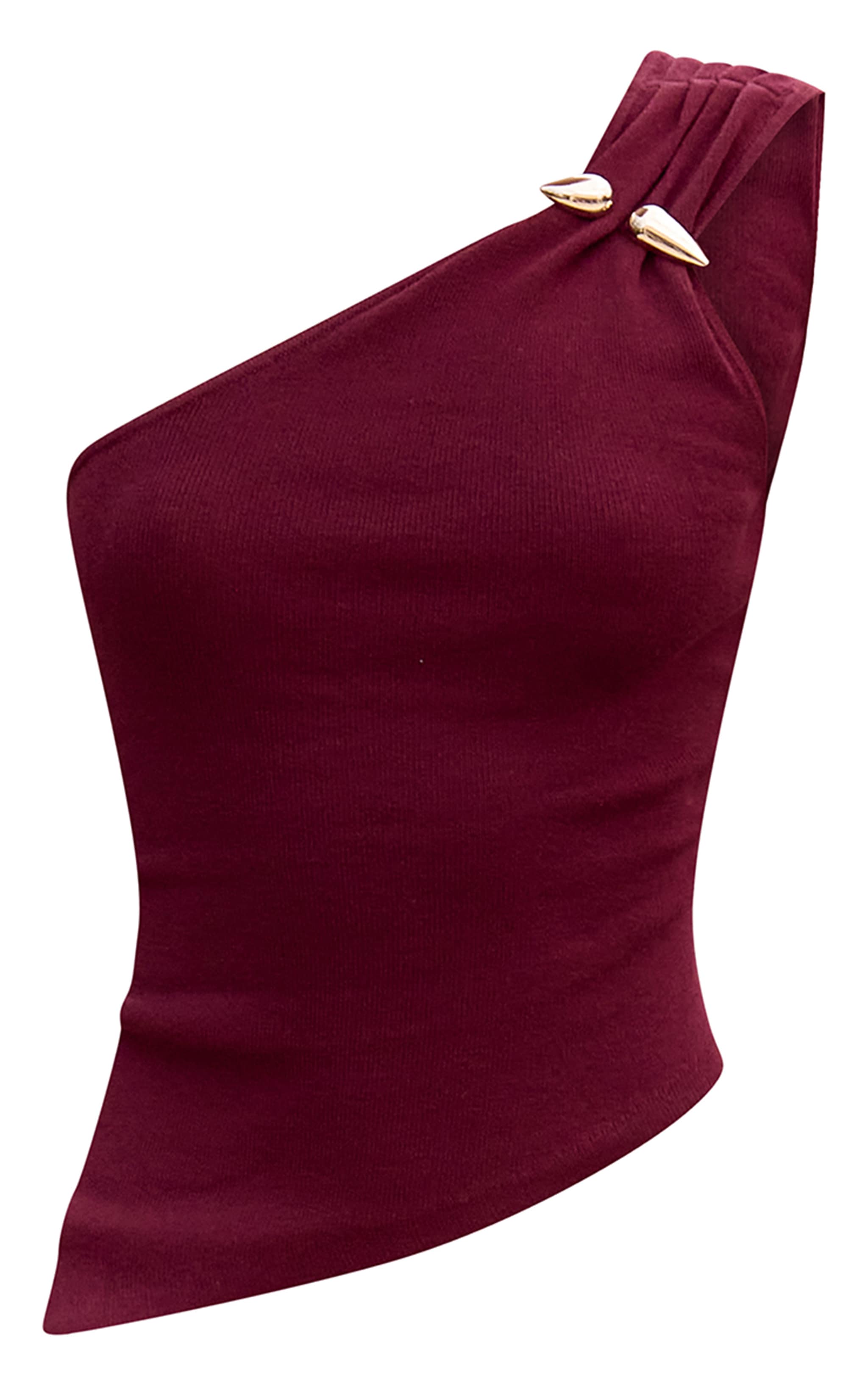 Plum Fine Knit Gold Trim One Shoulder Top image 5