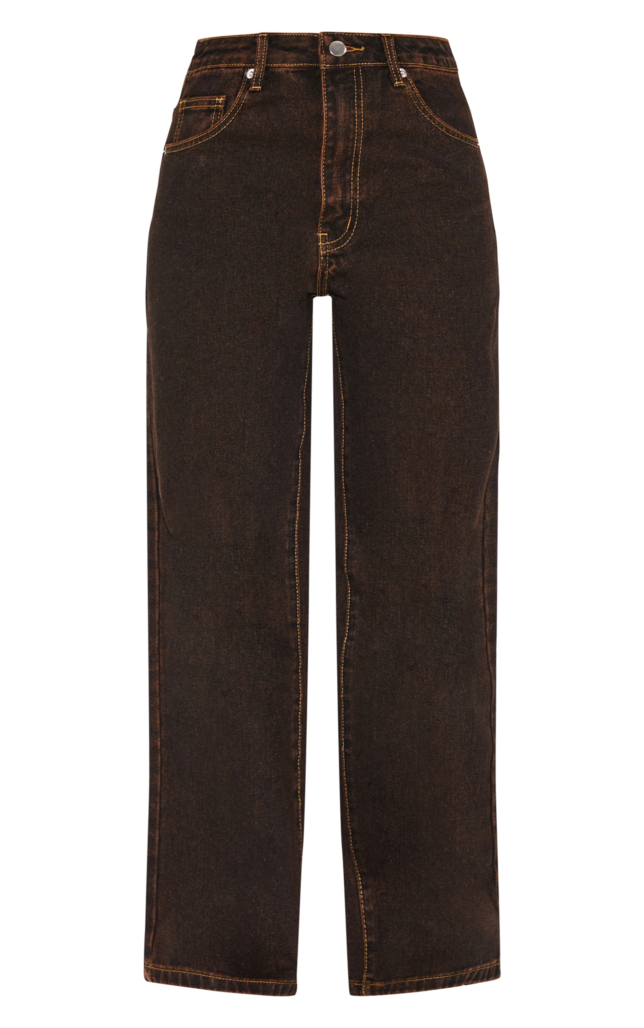Petite Brown Straight Leg Mid Rise Jeans Petite PLT