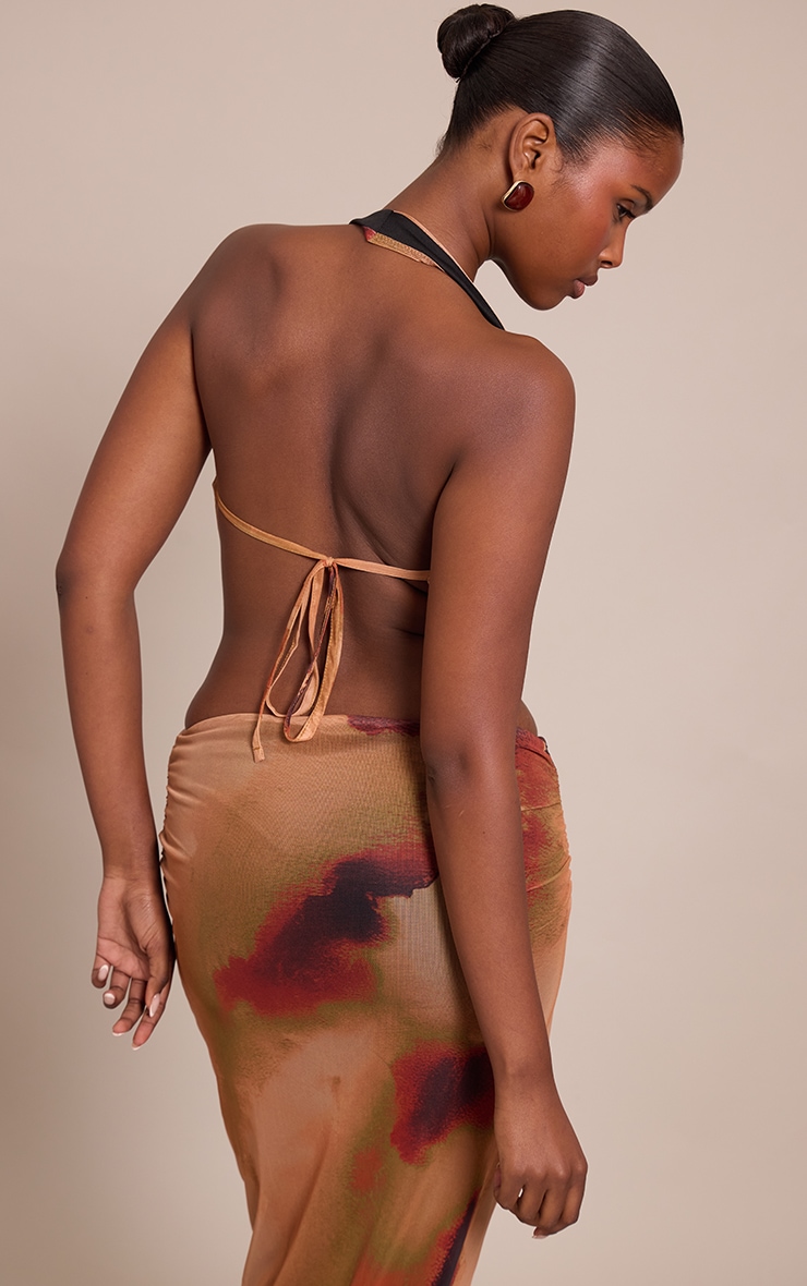 Camel  Abstract Print Mesh Maxi Skirt image 4
