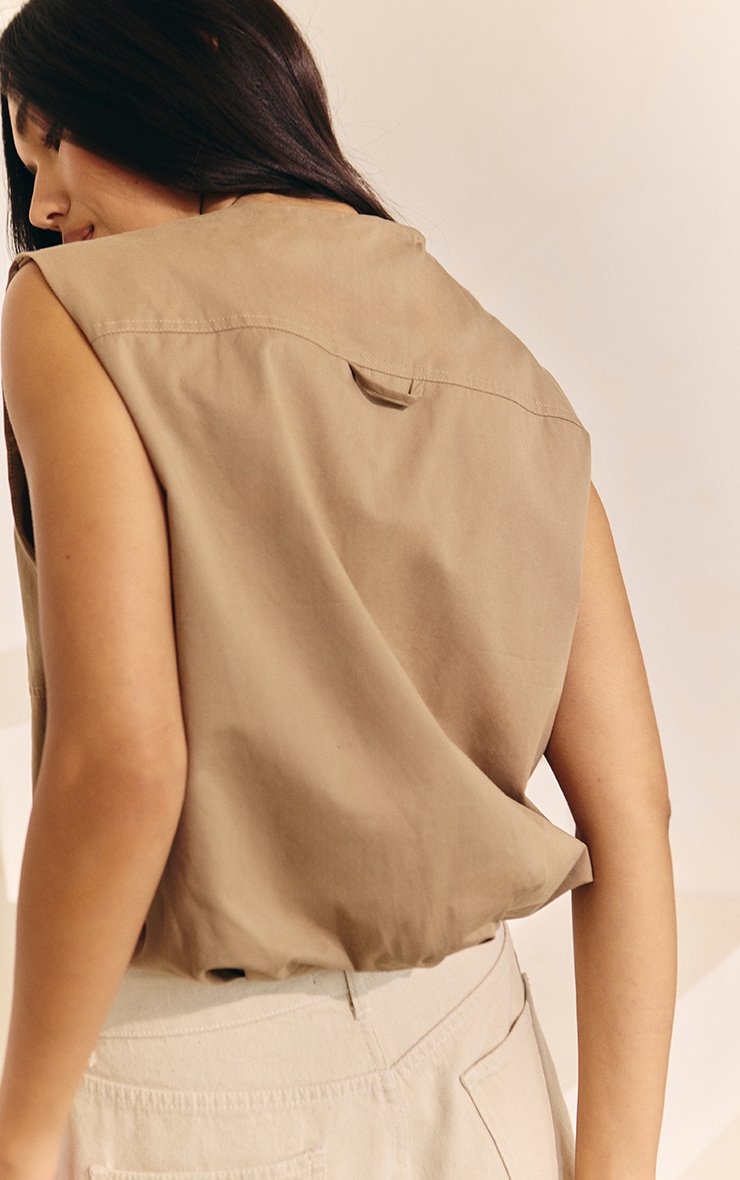 Beige Zip Up Utility Vest image 2