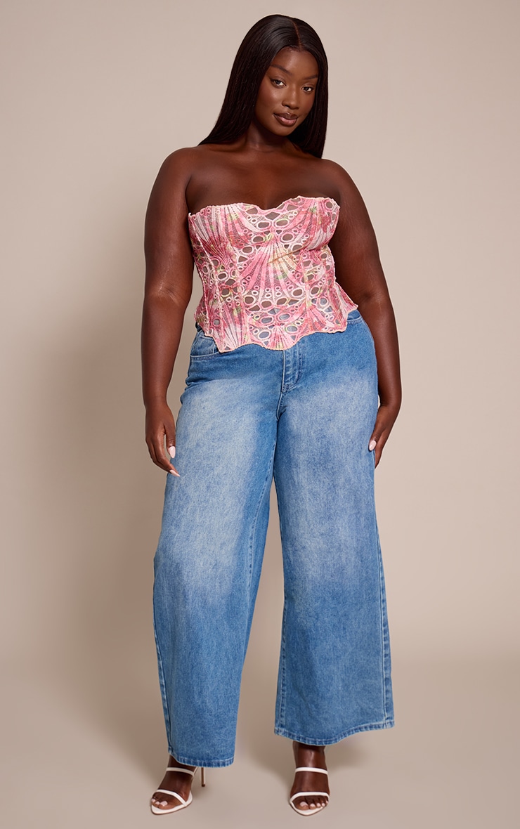 Plus Pink Textured Sheer Floral Lace Corset image 3