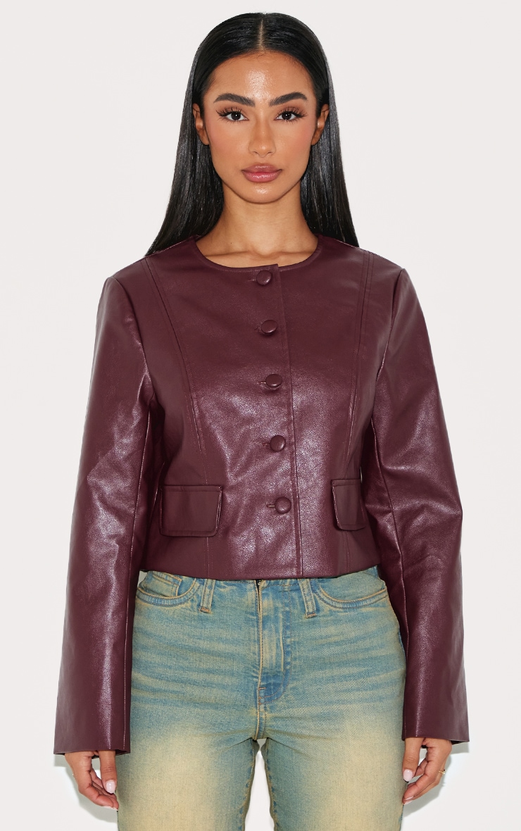 Petite Burgundy Faux Leather Boxy Jacket image 3